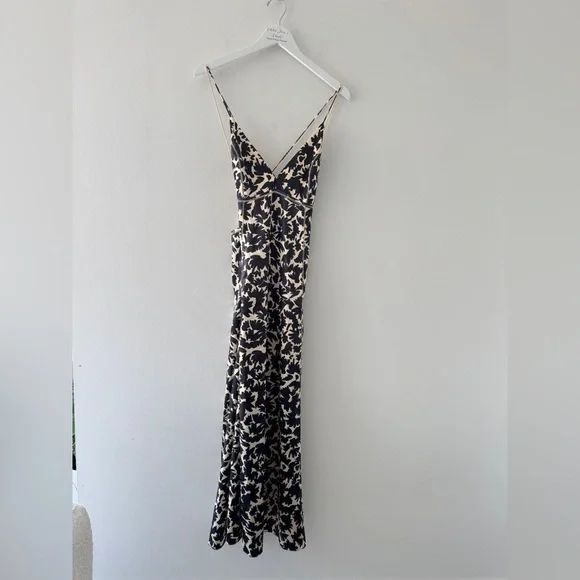 ULLA JOHNSON Evie Floral Satin Midi Dress in Raven 10
